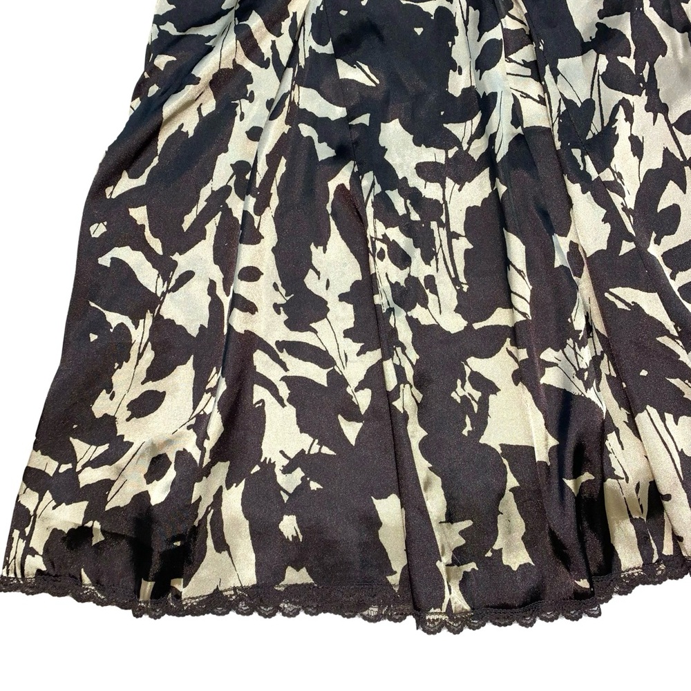 Apostrophe Abstract Print Satin Pleated Midi Skirt Silky Lace Trim Summer Fall - Picture 6 of 16